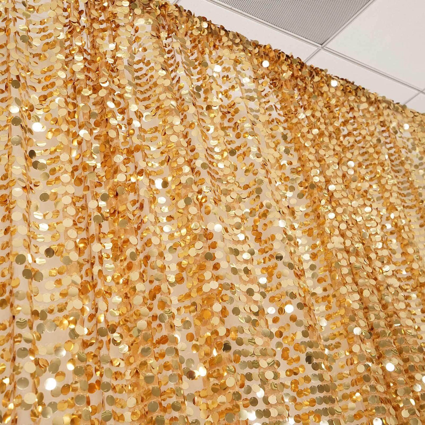 20ftx10ft Gold Big Payette Sequin Event Curtain Drapes, Backdrop Event Panel - Linen Luxes