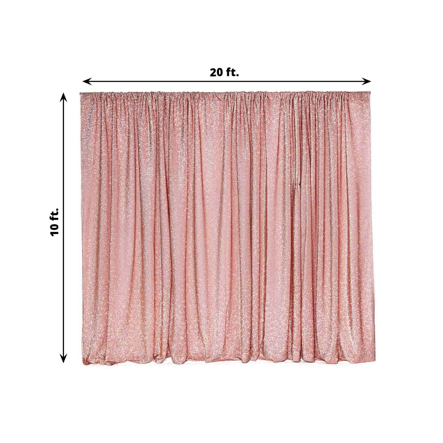 20ftx10ft Rose Gold Metallic Shimmer Tinsel Event Curtain Drapes, Backdrop Event Panel - Linen Luxes