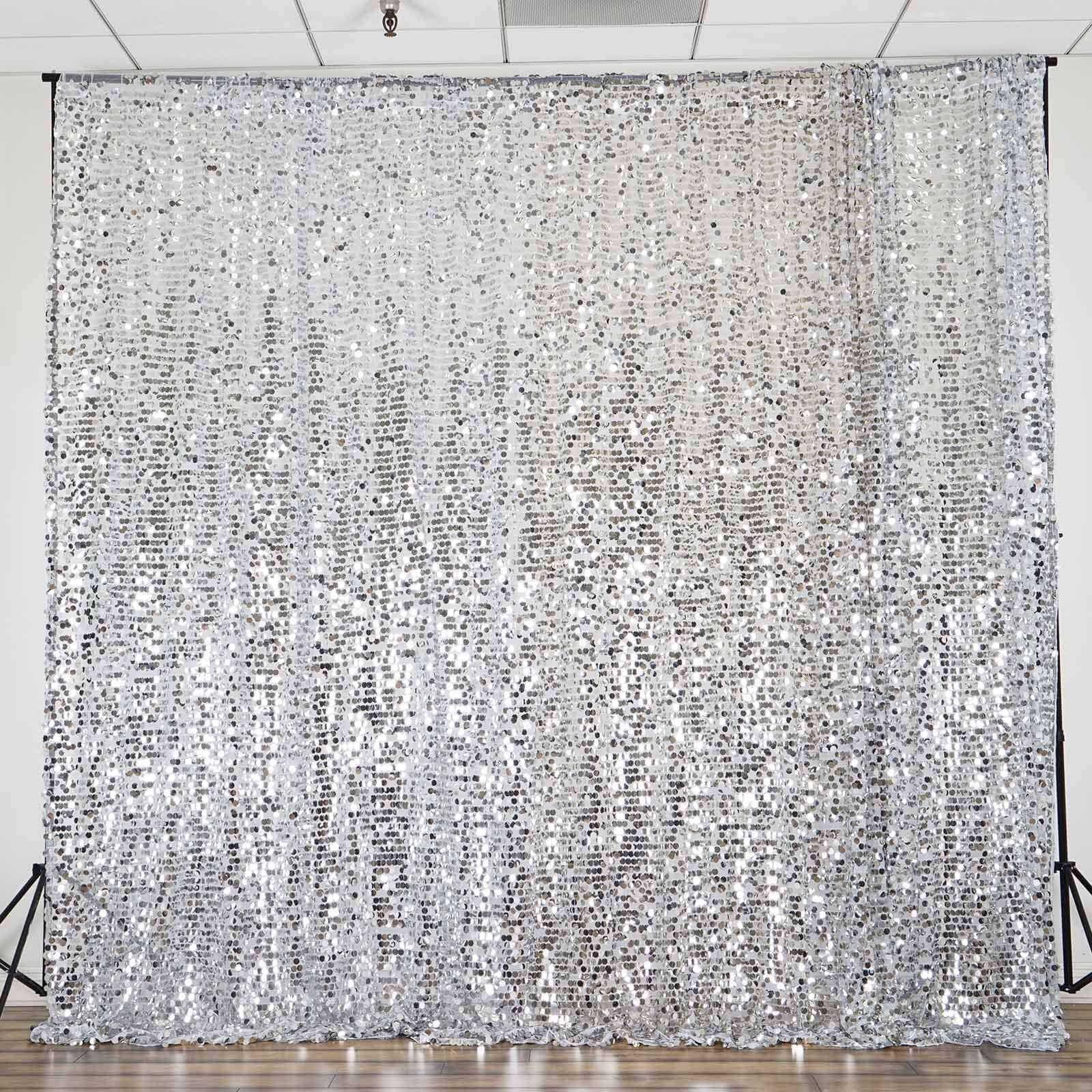20ftx10ft Silver Big Payette Sequin Event Curtain Drapes, Backdrop Event Panel - Linen Luxes