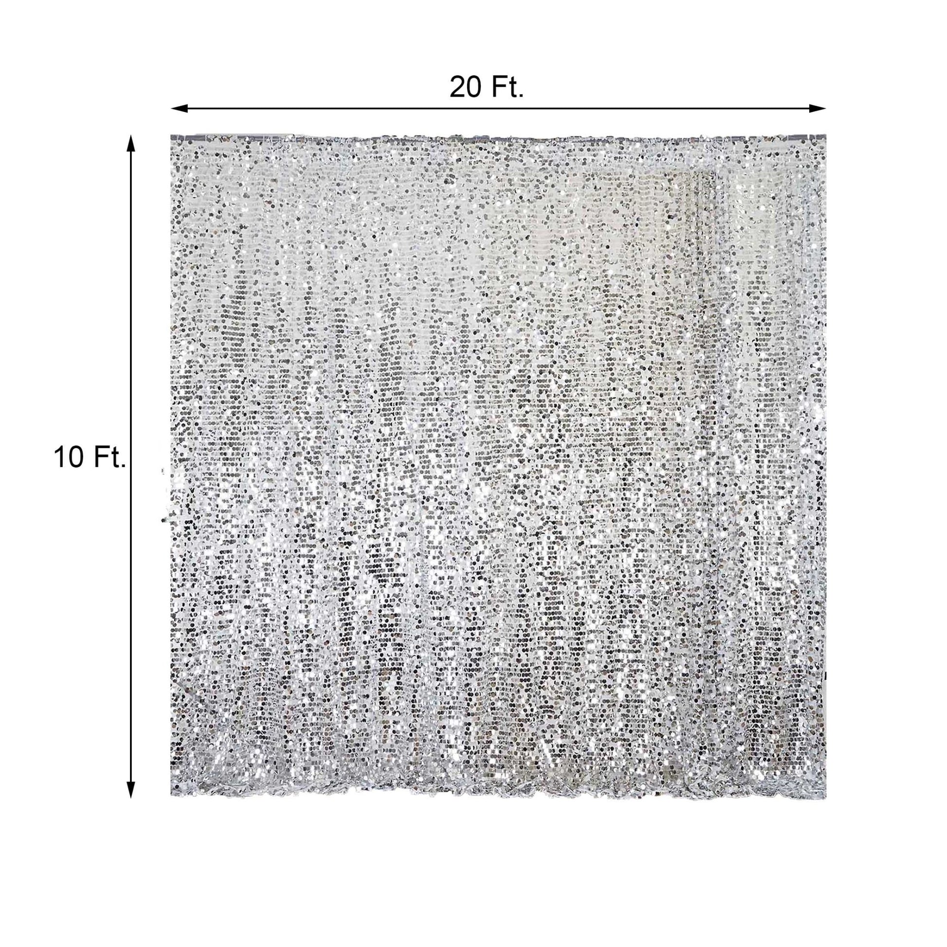 20ftx10ft Silver Big Payette Sequin Event Curtain Drapes, Backdrop Event Panel - Linen Luxes