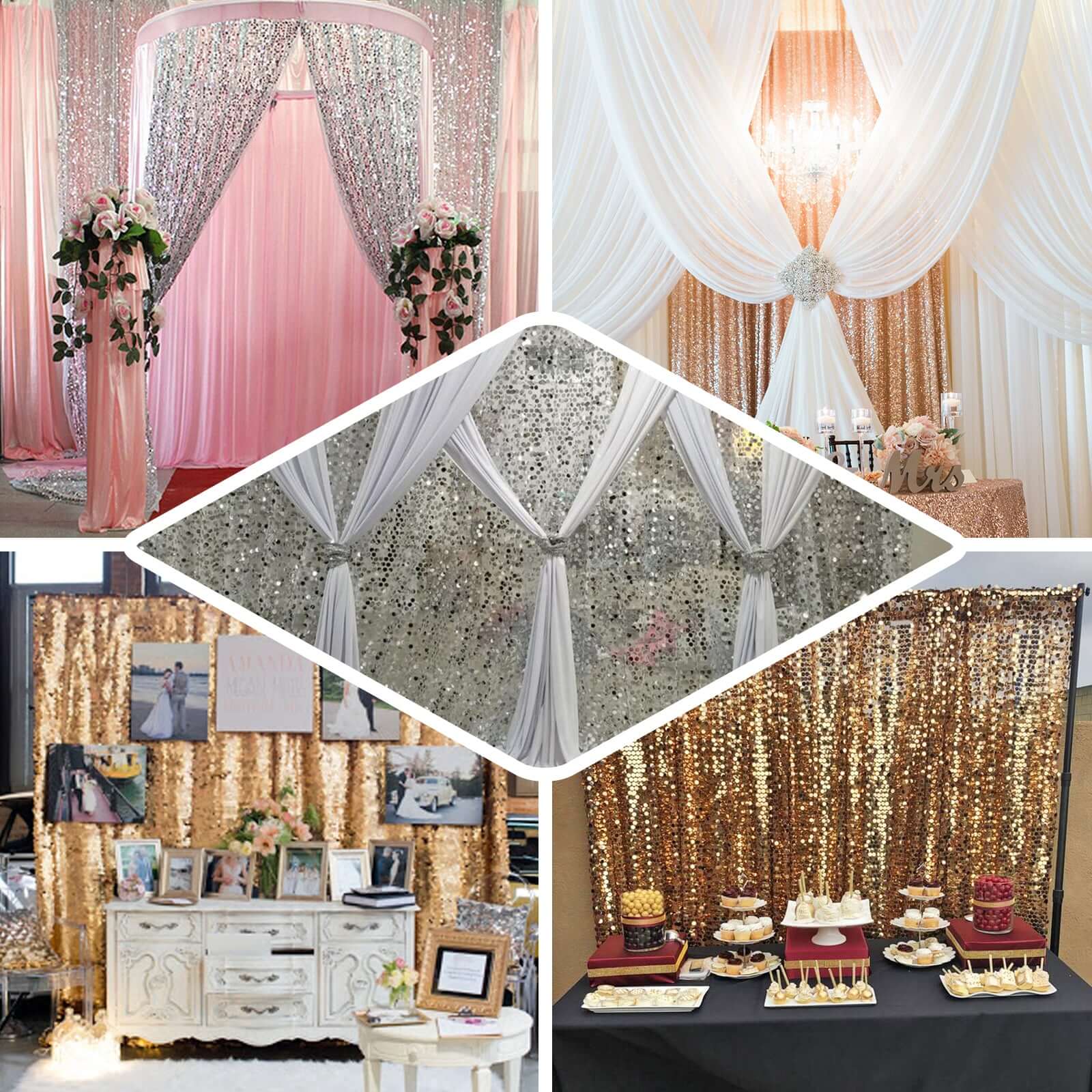 20ftx10ft Silver Big Payette Sequin Event Curtain Drapes, Backdrop Event Panel - Linen Luxes