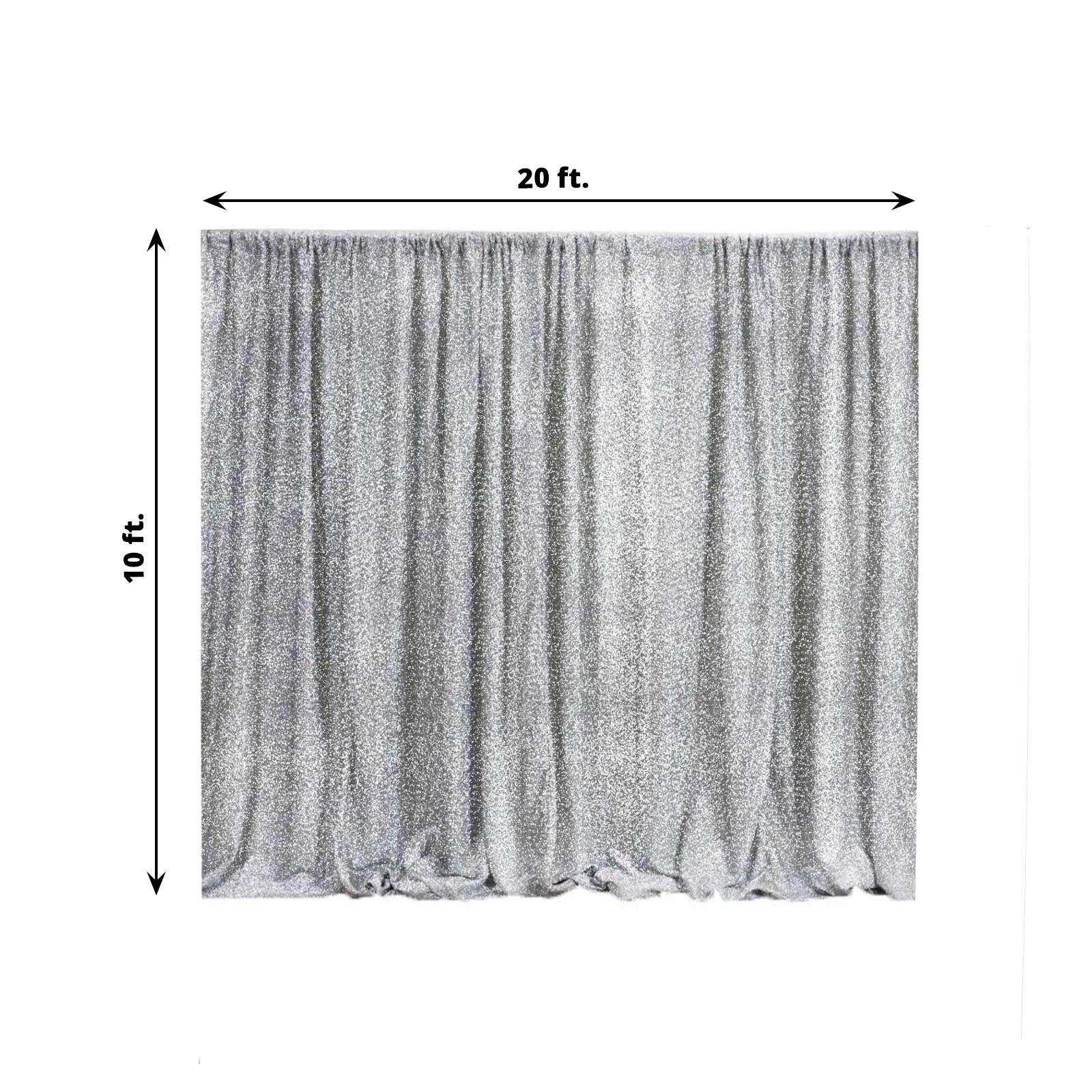 20ftx10ft Silver Metallic Shimmer Tinsel Event Curtain Drapes, Backdrop Event Panel - Linen Luxes