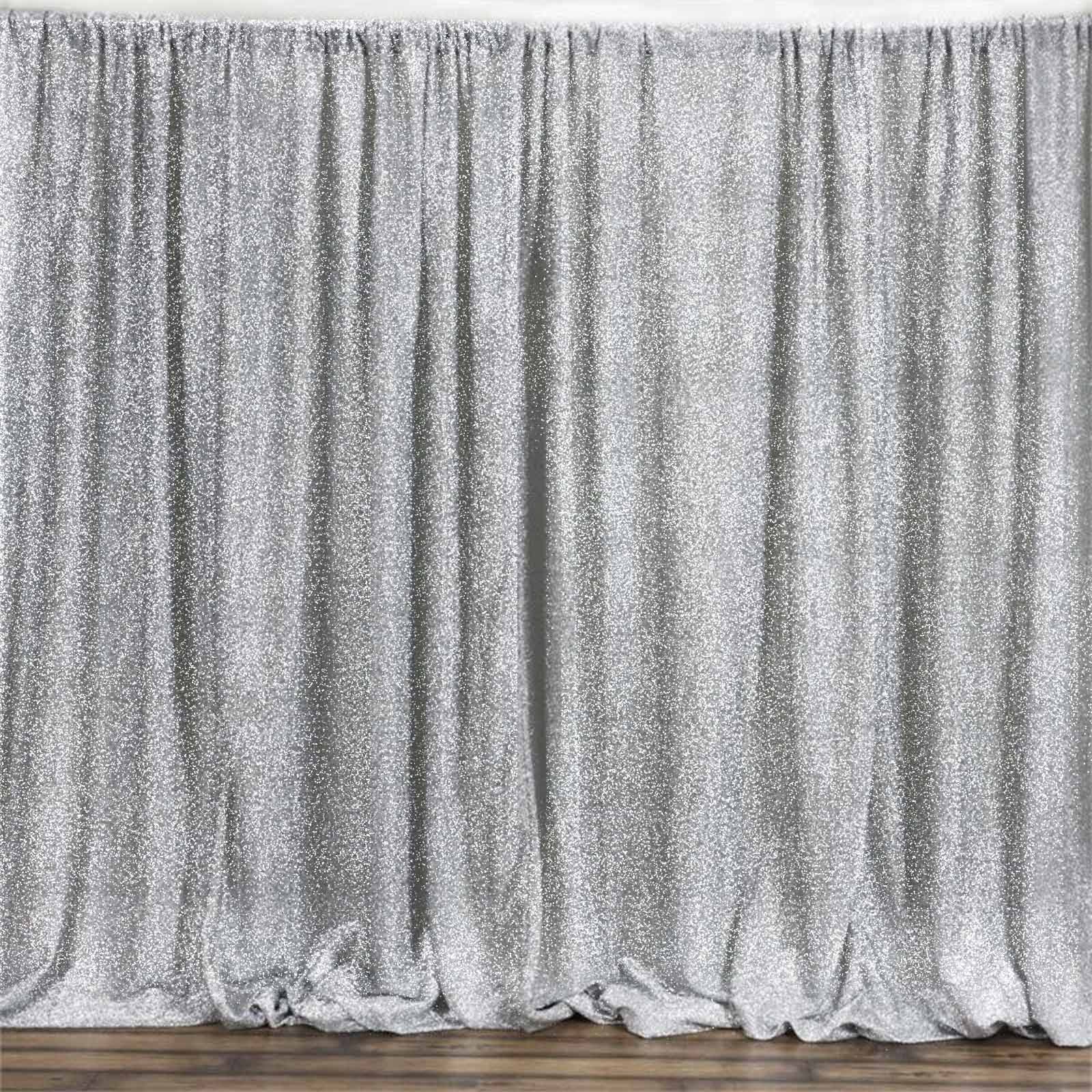 20ftx10ft Silver Metallic Shimmer Tinsel Event Curtain Drapes, Backdrop Event Panel - Linen Luxes