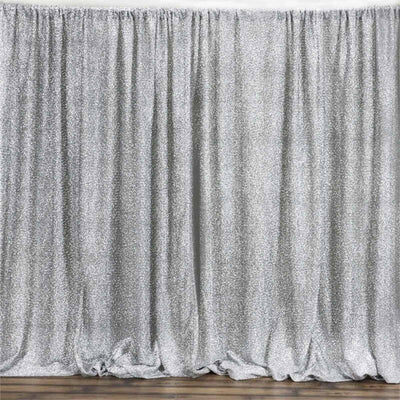 20ftx10ft Silver Metallic Shimmer Tinsel Event Curtain Drapes, Backdrop Event Panel - Linen Luxes