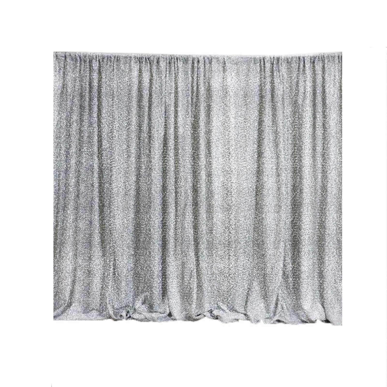 20ftx10ft Silver Metallic Shimmer Tinsel Event Curtain Drapes, Backdrop Event Panel - Linen Luxes