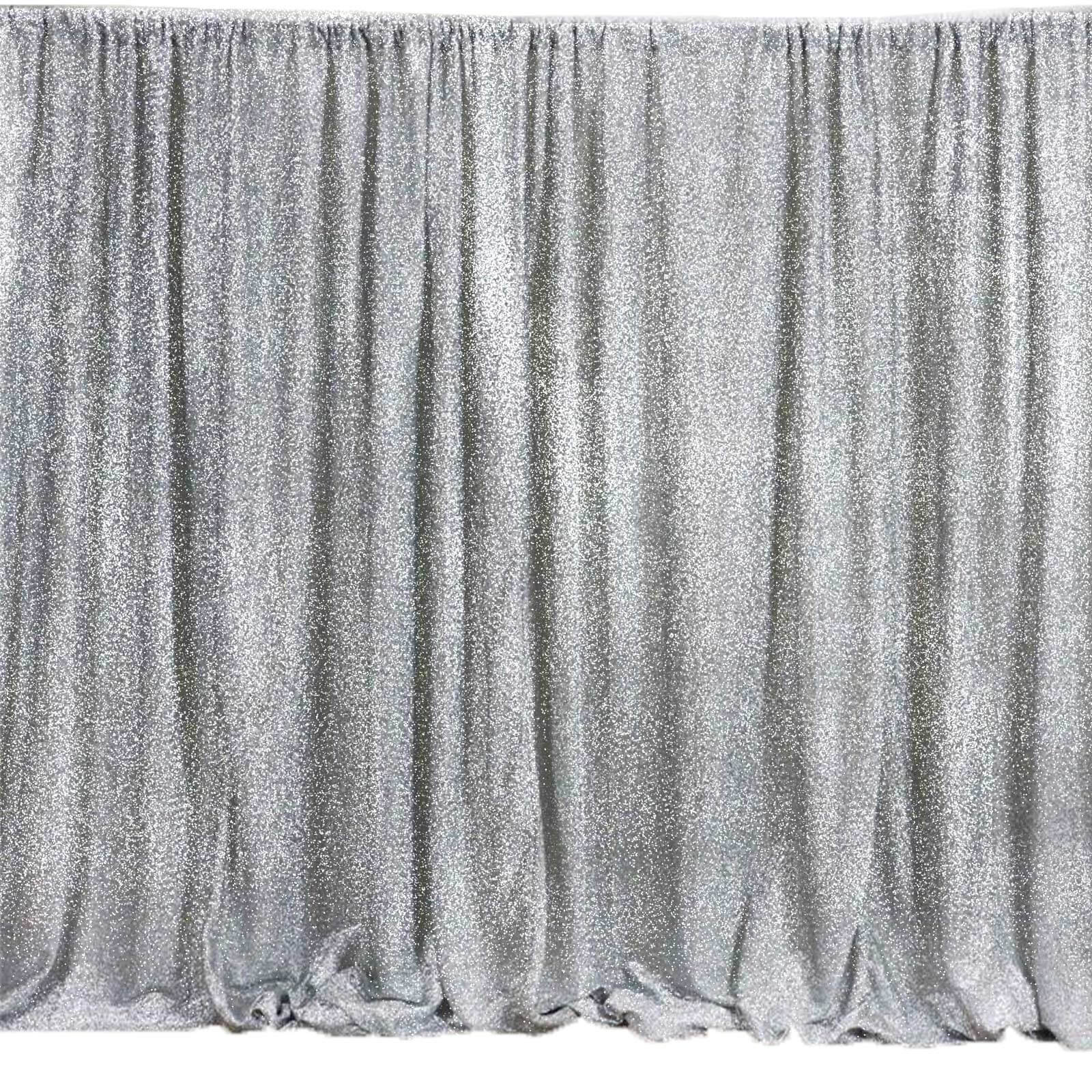 20ftx10ft Silver Metallic Shimmer Tinsel Event Curtain Drapes, Backdrop Event Panel - Linen Luxes