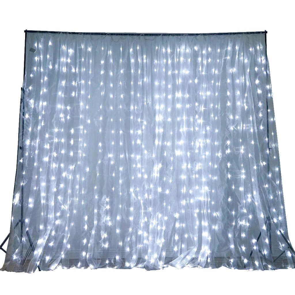 20ftx10ft White Sheer Organza w Cool LED Lights Decorative Curtain Panel - Linen Luxes