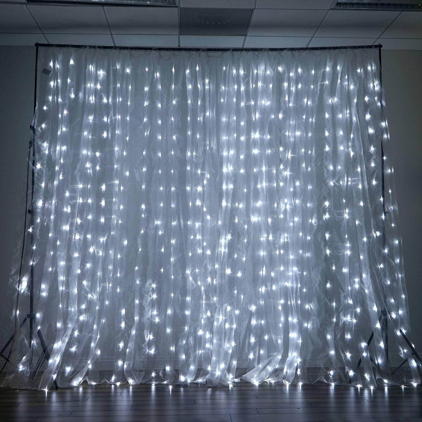 20ftx10ft White Sheer Organza w Cool LED Lights Decorative Curtain Panel - Linen Luxes