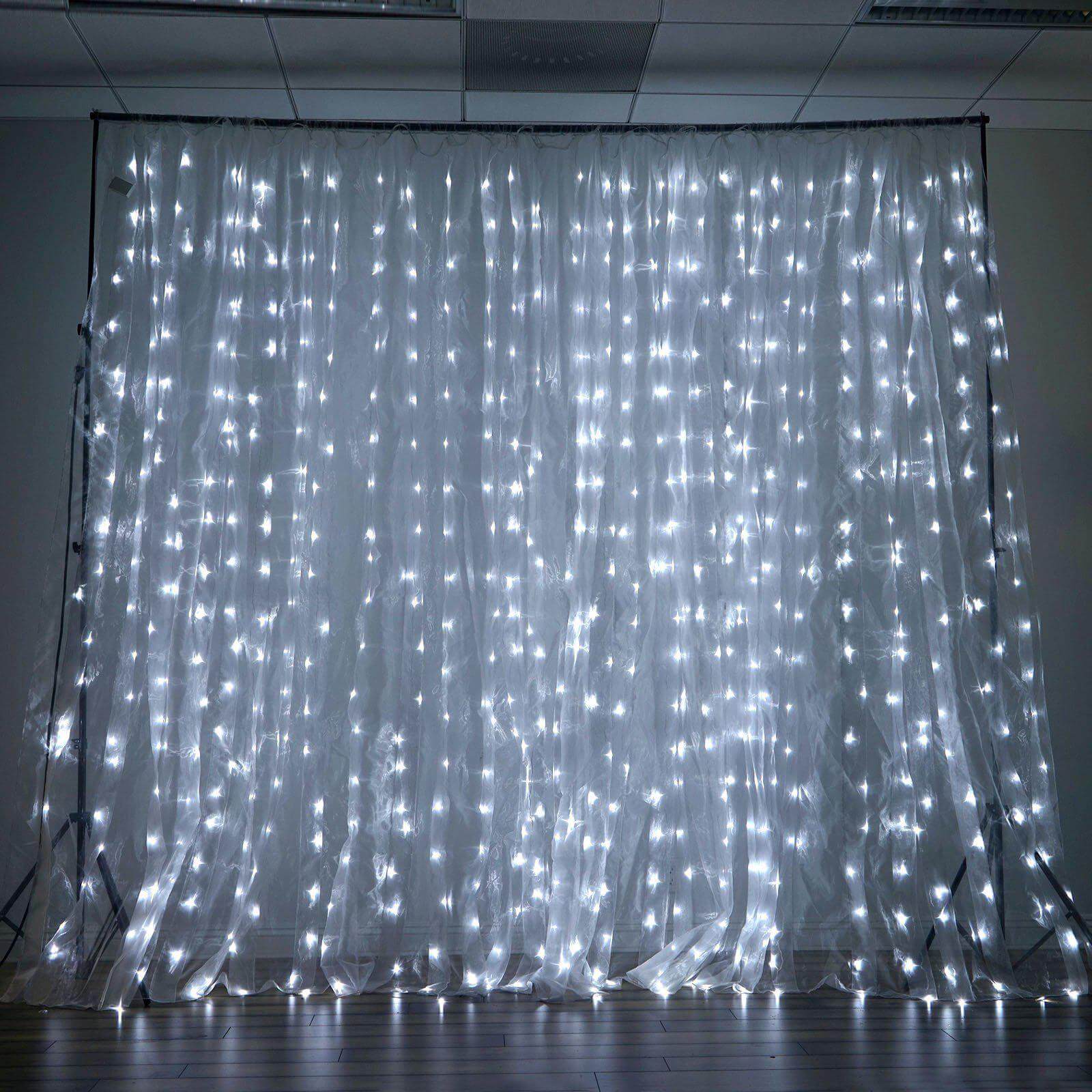 20ftx10ft White Sheer Organza w Cool LED Lights Decorative Curtain Panel - Linen Luxes