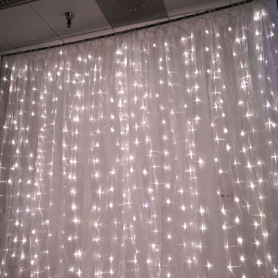 20ftx10ft White Sheer Organza w Warm LED Lights Decorative Curtain Panel - Linen Luxes