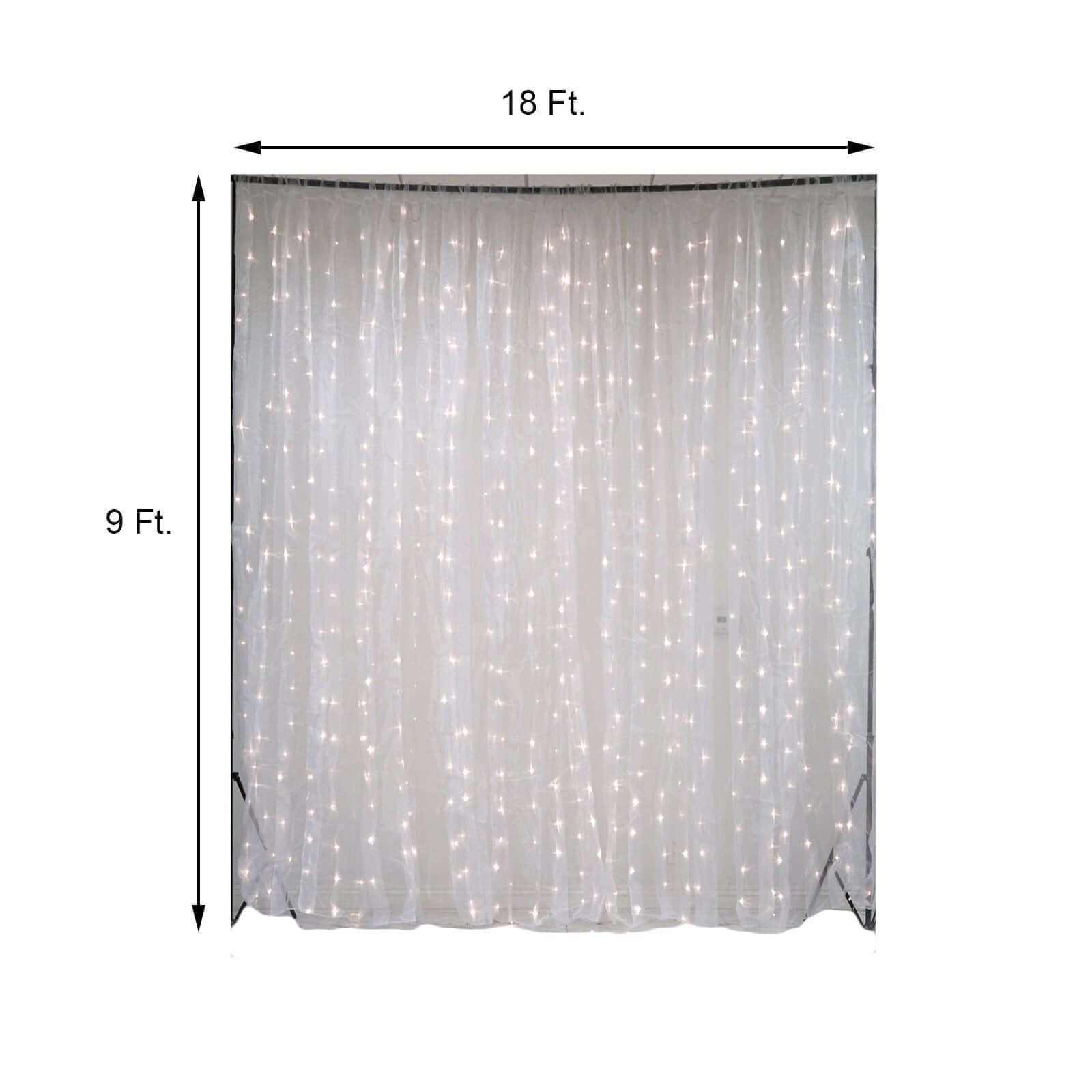 20ftx10ft White Sheer Organza w Warm LED Lights Decorative Curtain Panel - Linen Luxes