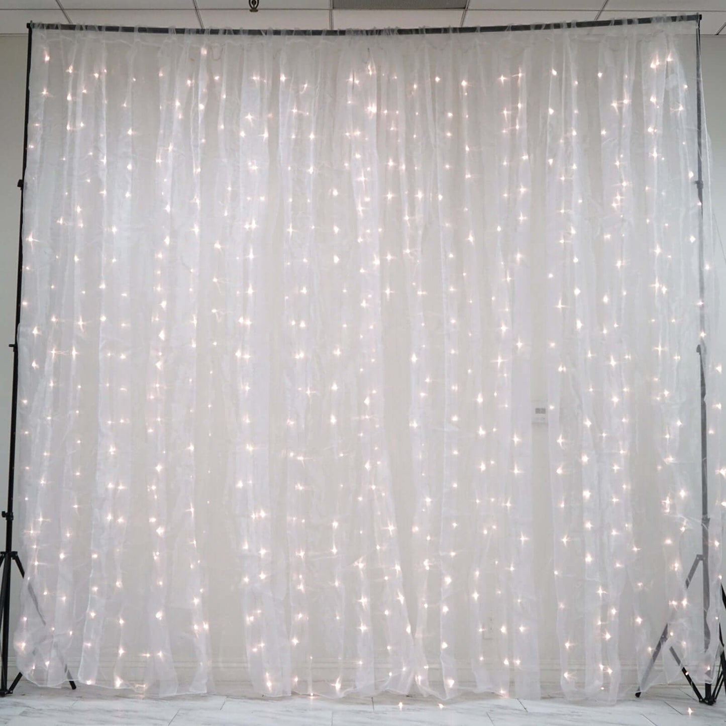 20ftx10ft White Sheer Organza w Warm LED Lights Decorative Curtain Panel - Linen Luxes