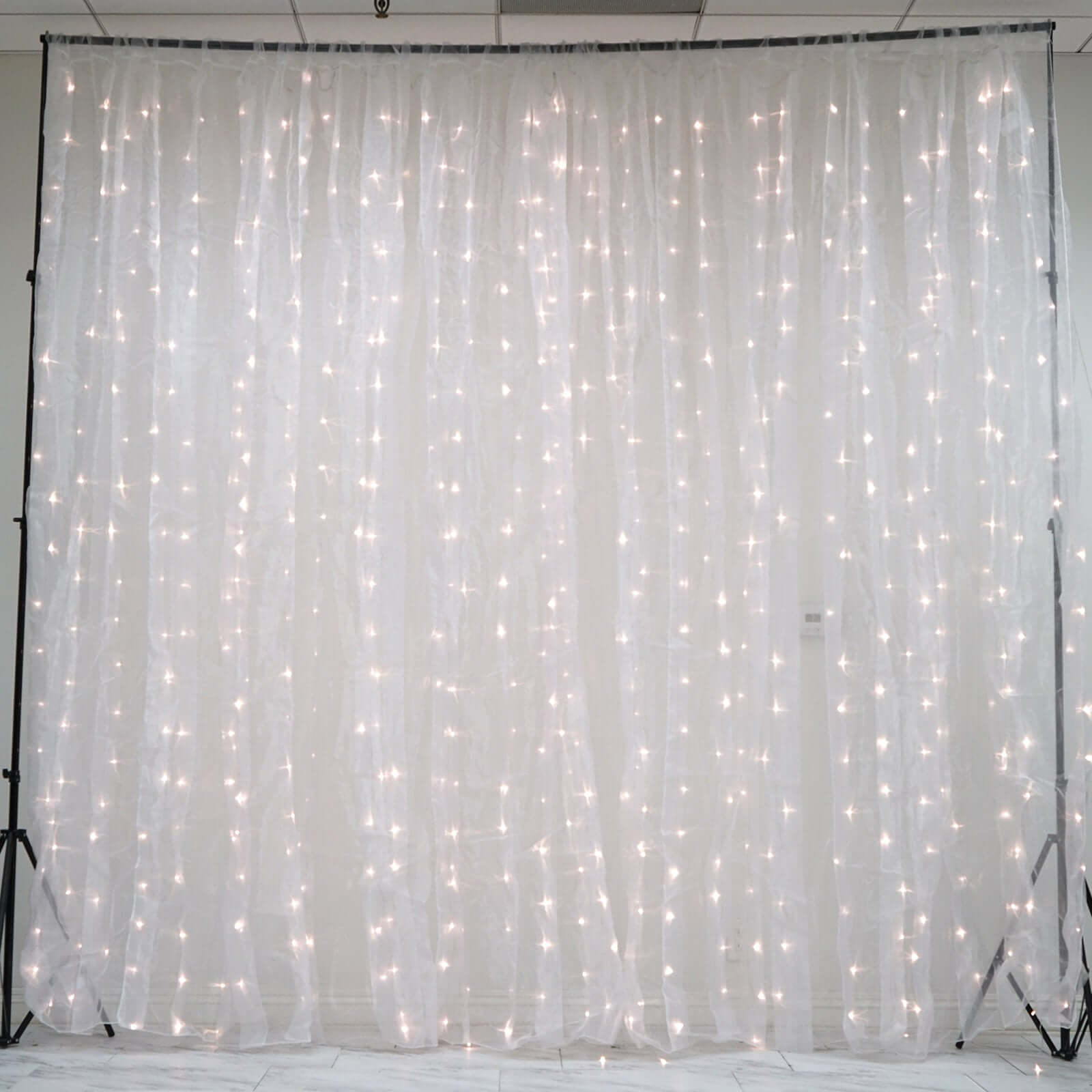 20ftx10ft White Sheer Organza w Warm LED Lights Decorative Curtain Panel - Linen Luxes