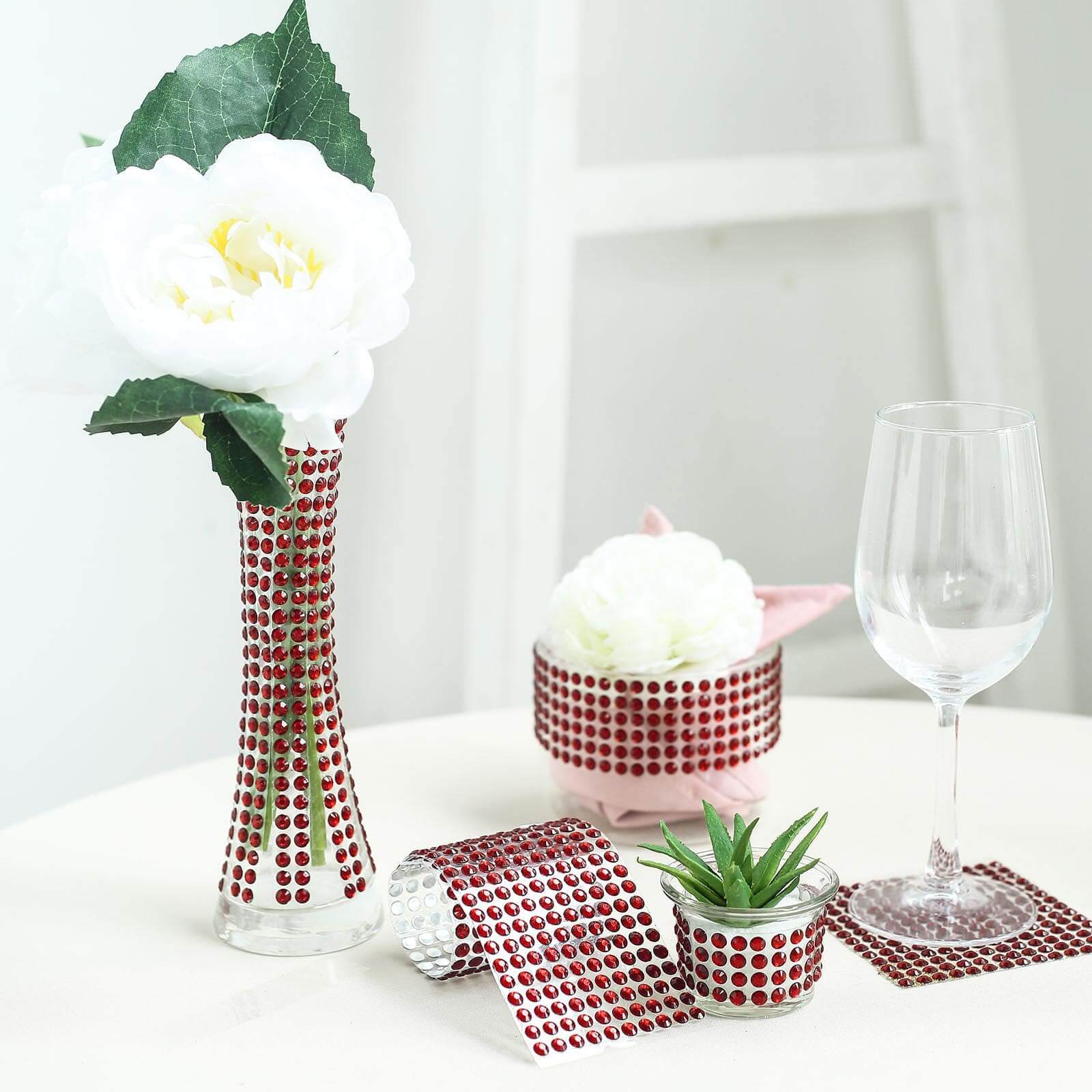 21â€x11" Red Self Adhesive Rhinestone Diamond Sticker Wrap Sheets, DIY Craft Gem Stickers - Linen Luxes