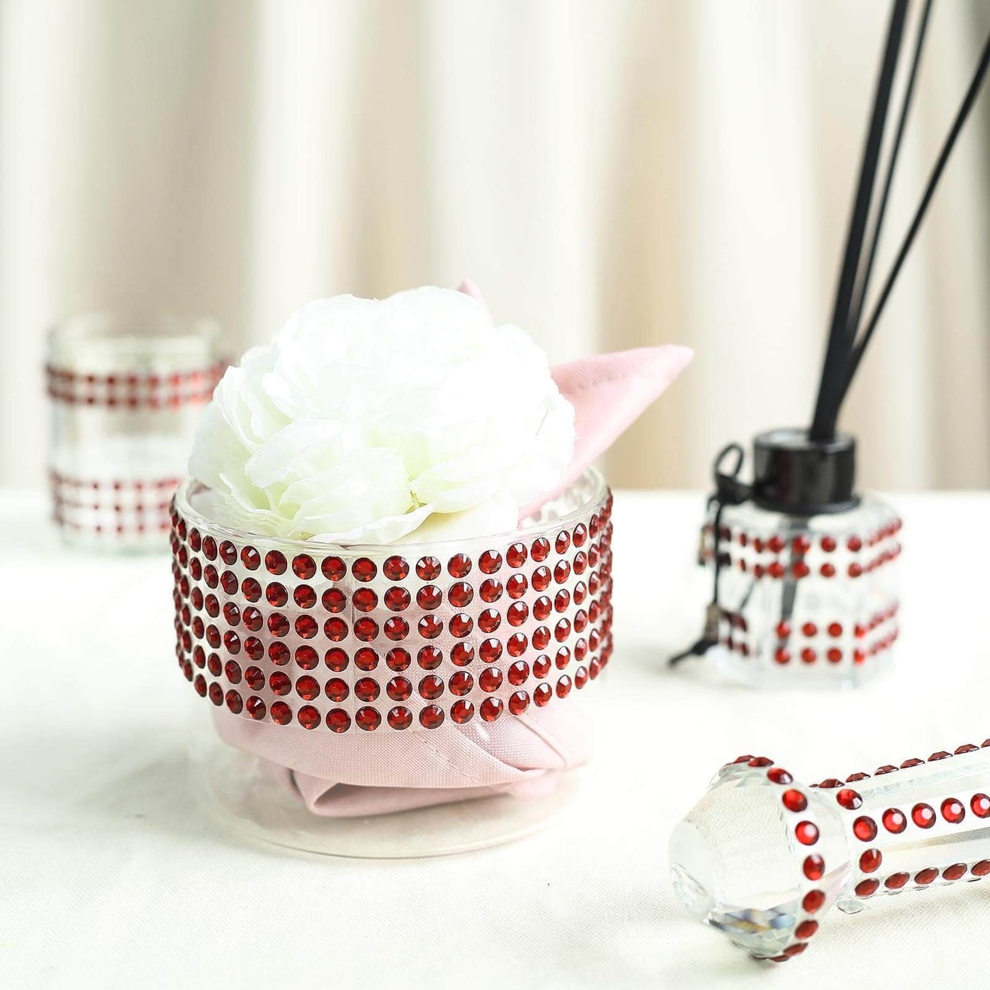 21â€x11" Red Self Adhesive Rhinestone Diamond Sticker Wrap Sheets, DIY Craft Gem Stickers - Linen Luxes