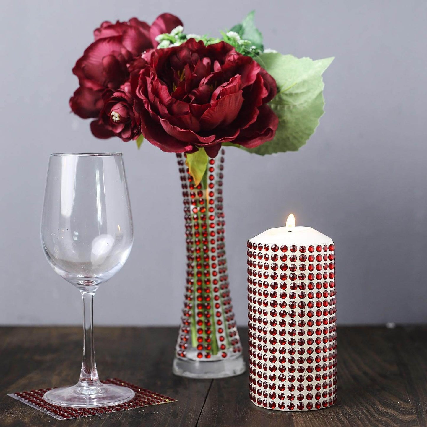 21â€x11" Red Self Adhesive Rhinestone Diamond Sticker Wrap Sheets, DIY Craft Gem Stickers - Linen Luxes