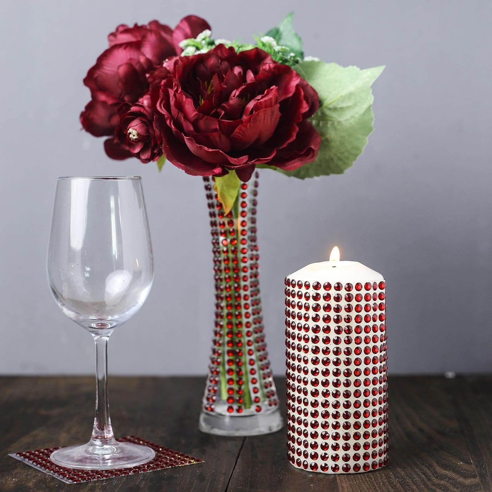 21â€x11" Red Self Adhesive Rhinestone Diamond Sticker Wrap Sheets, DIY Craft Gem Stickers - Linen Luxes