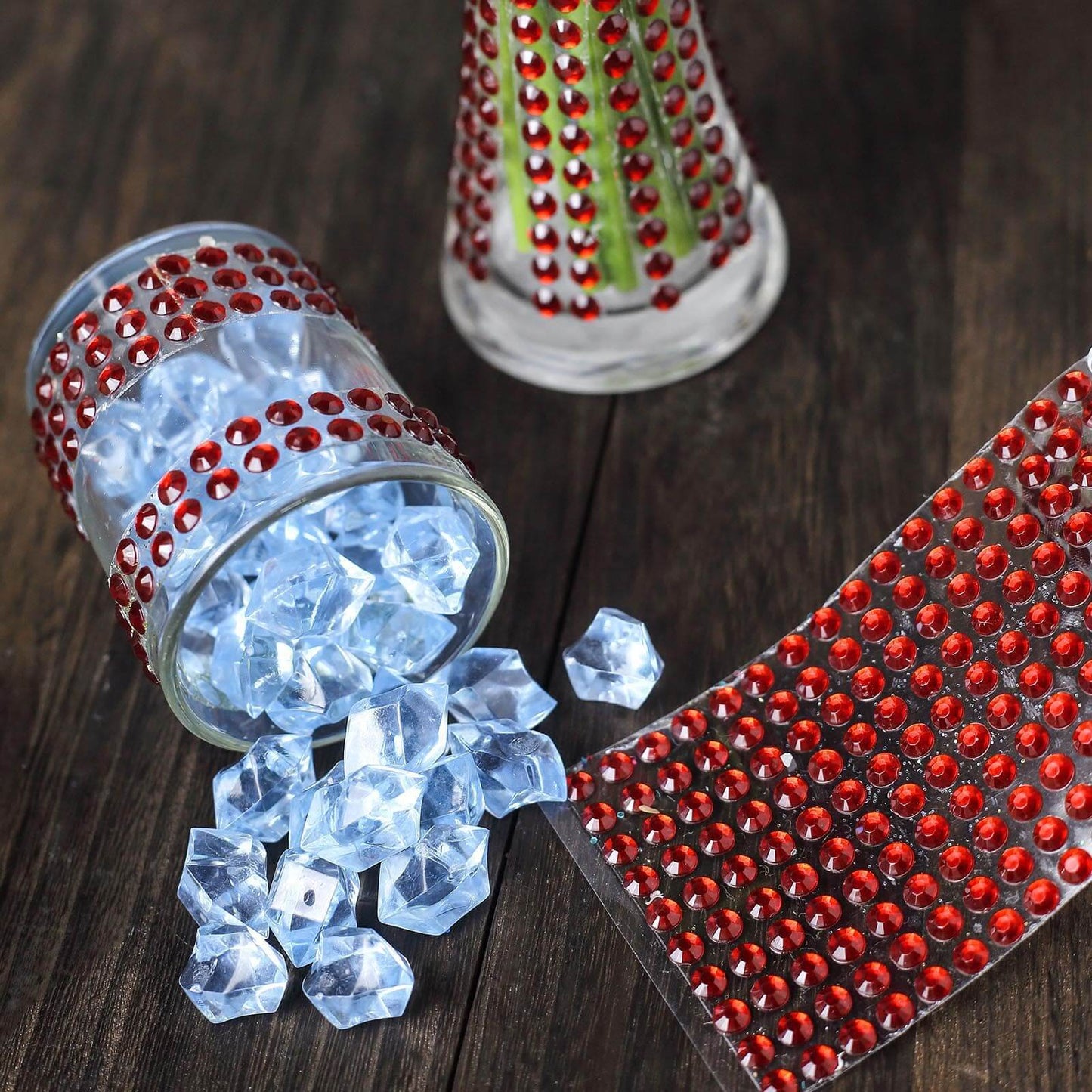 21â€x11" Red Self Adhesive Rhinestone Diamond Sticker Wrap Sheets, DIY Craft Gem Stickers - Linen Luxes