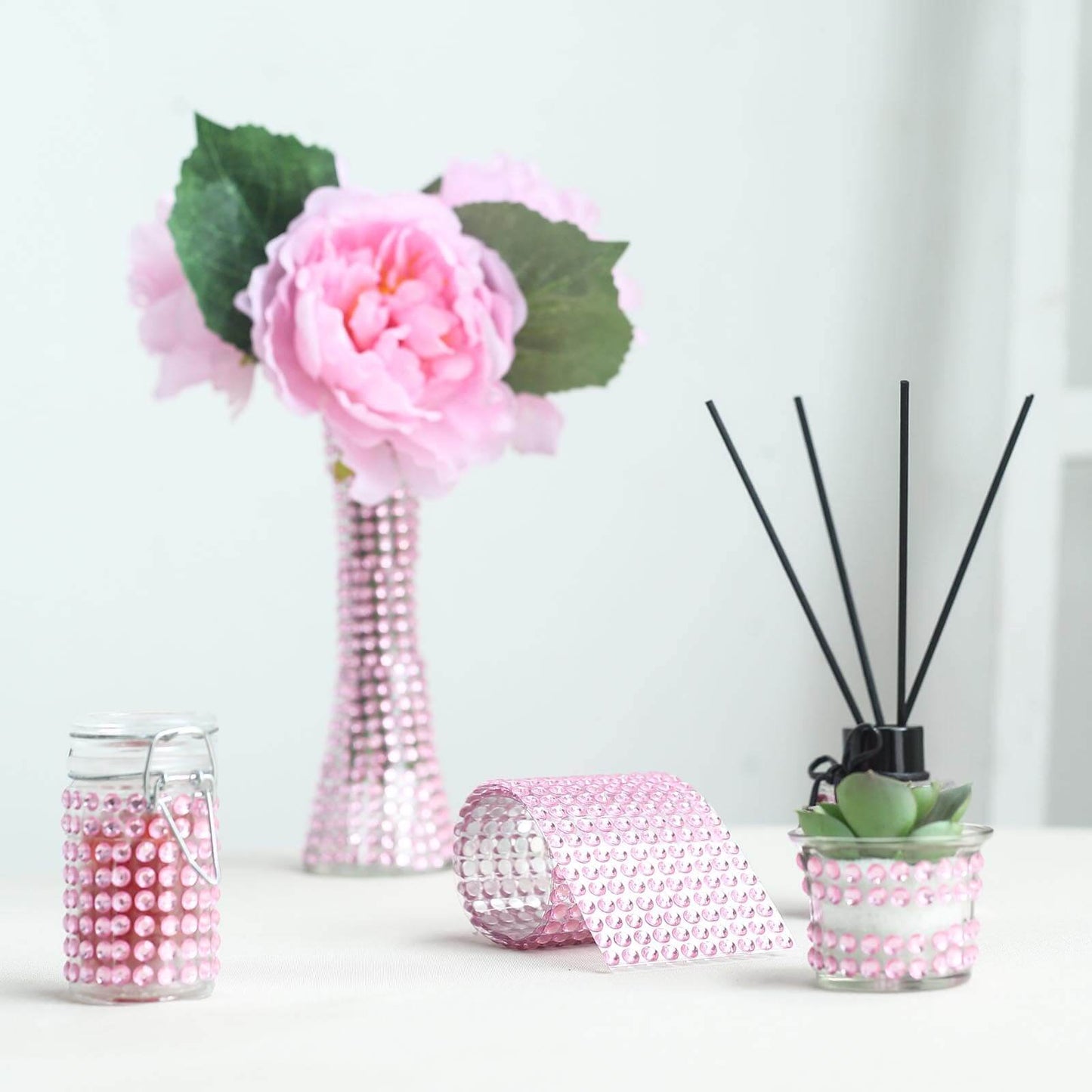 21â€x11â€ Blush Self Adhesive Rhinestone Diamond Sticker Wrap Sheets, DIY Craft Gem Stickers - Linen Luxes