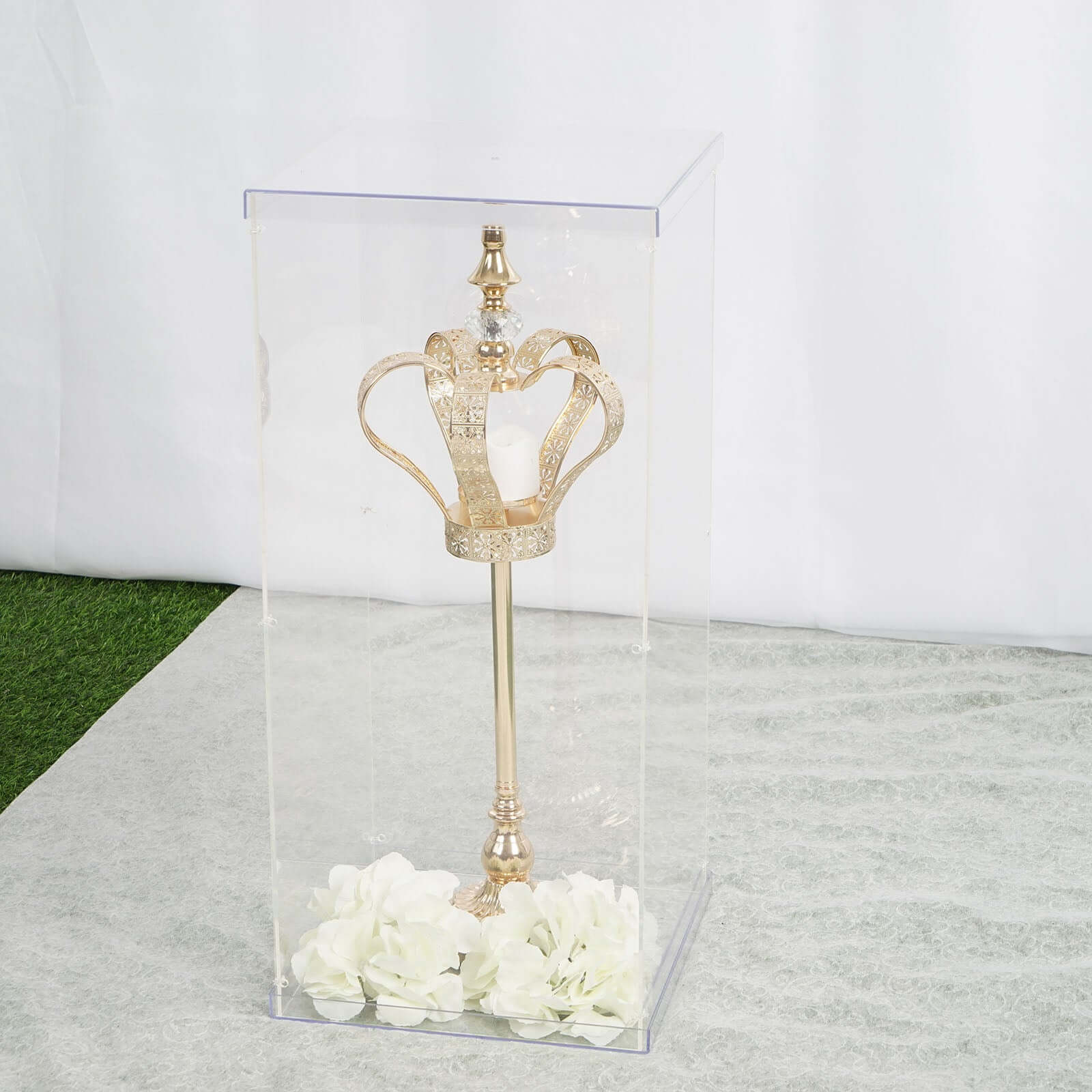 24" Clear Acrylic Display Box, Transparent Pedestal Riser with Interchangeable Lid and Base - Linen Luxes