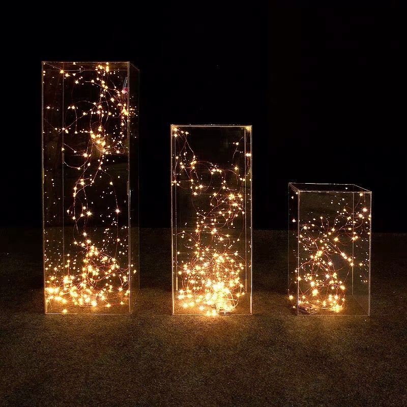 24" Clear Acrylic Display Box, Transparent Pedestal Riser with Interchangeable Lid and Base - Linen Luxes