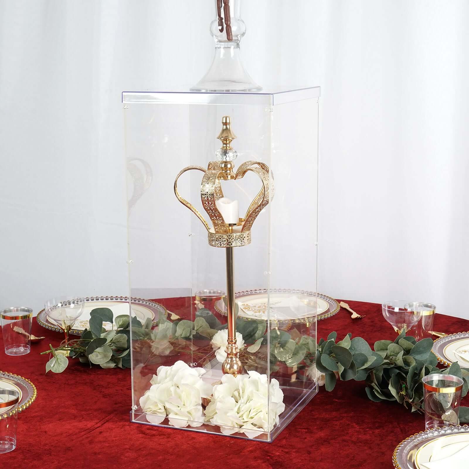 24" Clear Acrylic Display Box, Transparent Pedestal Riser with Interchangeable Lid and Base - Linen Luxes