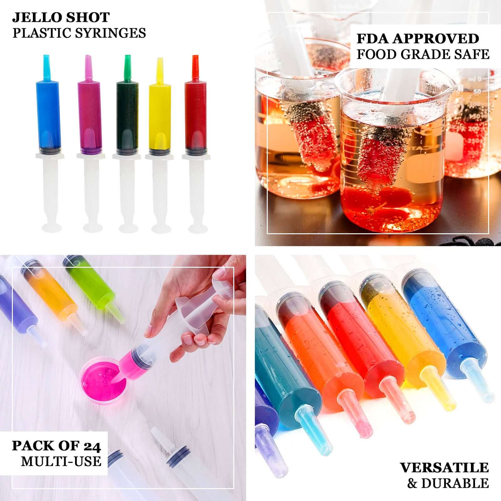 24 Pack 1.5oz Clear Disposable Plastic Cocktail Jello Shot Syringes - Linen Luxes