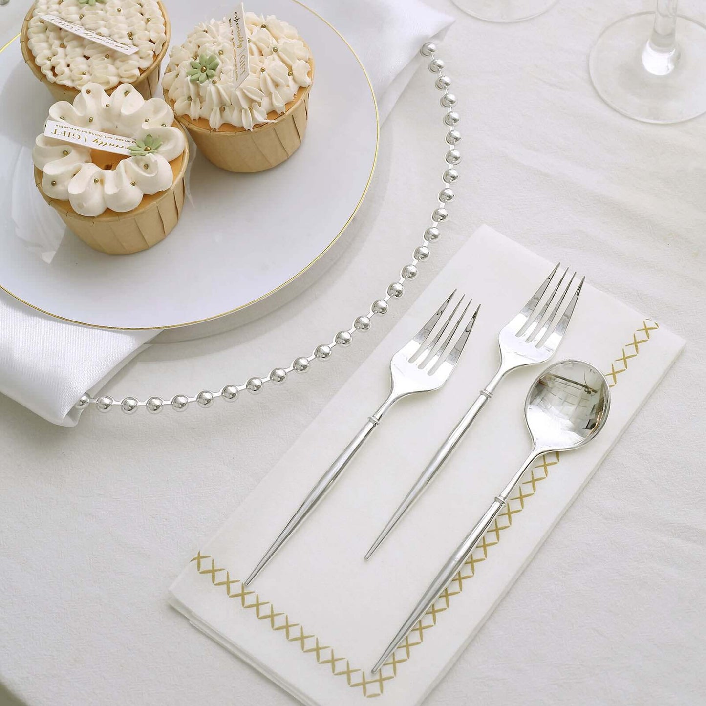 24-Pack Plastic Fork and Spoon Set Metallic Silver - Heavy Duty Disposable Modern Utensils 6"