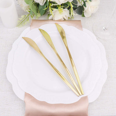 24-Pack Plastic Knives Glossy Gold - Premium Heavy Duty Disposable Flatware Cutlery 8"