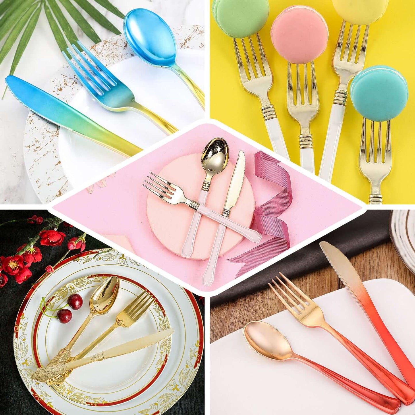 24 Pack - 8" Rainbow Ombre Design Heavy Duty Plastic Knives - Linen Luxes