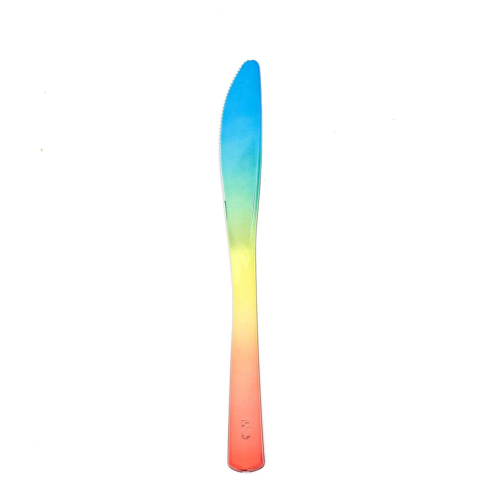 24 Pack - 8" Rainbow Ombre Design Heavy Duty Plastic Knives - Linen Luxes