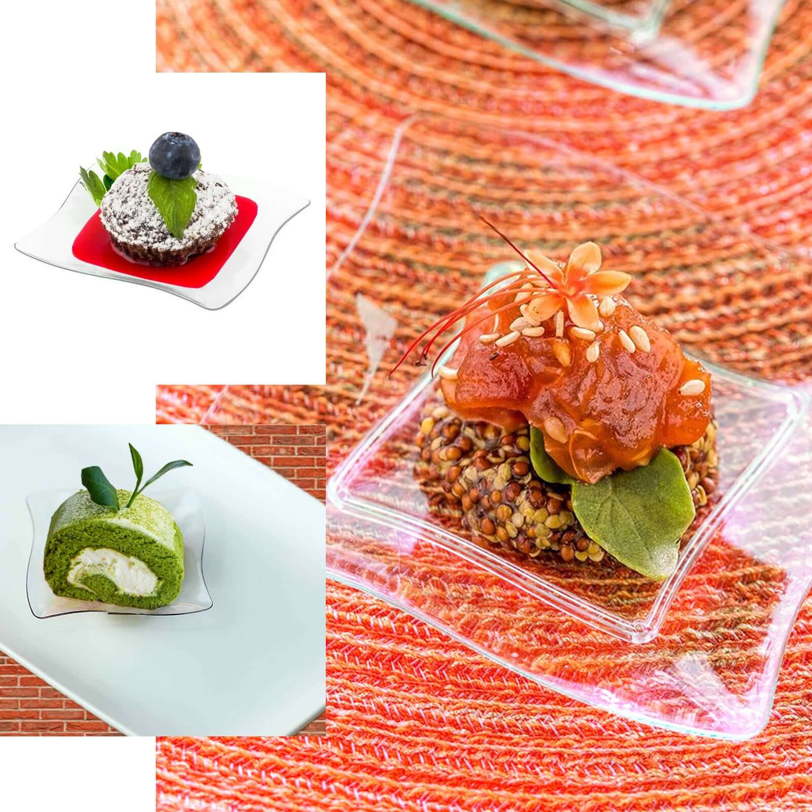 24 - Pack Appetizer Plates Mini Wavy Rim Design Clear - Plastic Disposable Plates for Snacks and Parties 3" - Linen Luxes