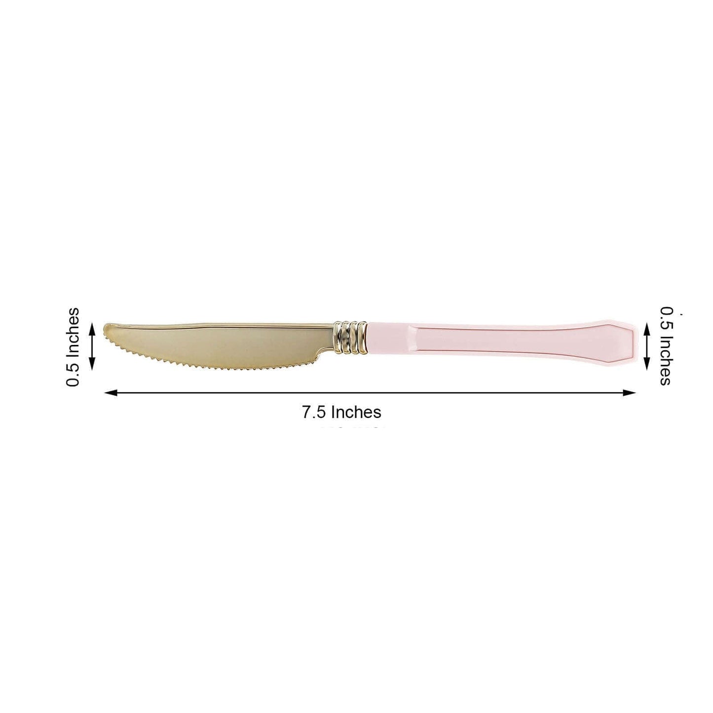 24 Pack Gold 7.5" Heavy Duty Plastic Knives with Blush Handle, Disposable Silverware - Linen Luxes