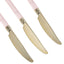 24 Pack Gold 7.5" Heavy Duty Plastic Knives with Blush Handle, Disposable Silverware - Linen Luxes