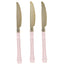 24 Pack Gold 7.5" Heavy Duty Plastic Knives with Blush Handle, Disposable Silverware - Linen Luxes