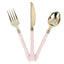 24 Pack Gold 7.5" Heavy Duty Plastic Knives with Blush Handle, Disposable Silverware - Linen Luxes