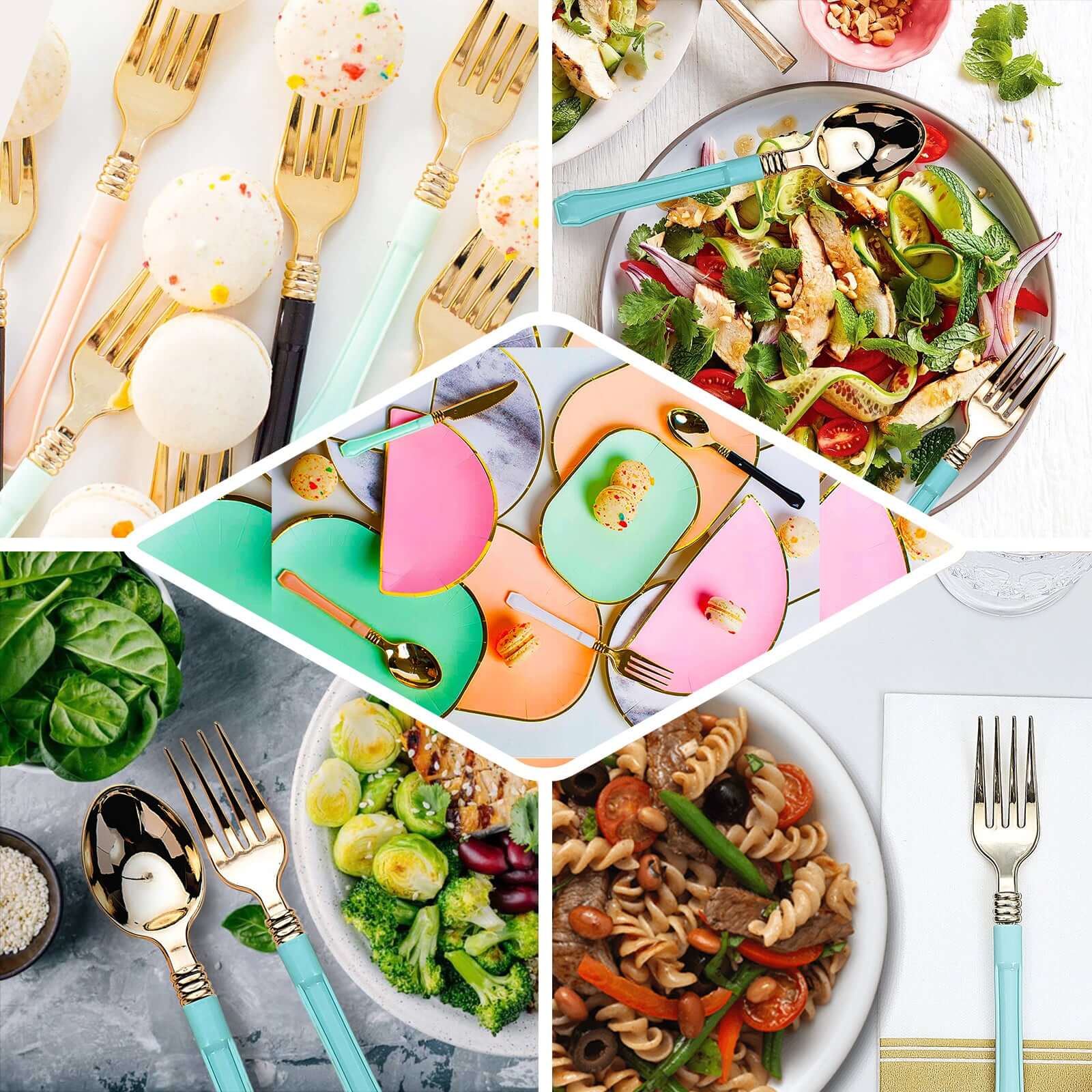 24 Pack Gold 7.5" Heavy Duty Plastic Knives with Blush Handle, Disposable Silverware - Linen Luxes