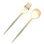 24-Pack Plastic Fork and Spoon Set Metallic Gold/Sage Green - Heavy Duty Disposable Modern Utensils 6"