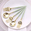 24-Pack Plastic Fork and Spoon Set Metallic Gold/Sage Green - Heavy Duty Disposable Modern Utensils 6"