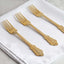 24 - Pack Plastic Forks Baroque Style Metallic Gold - Heavy Duty Disposable Silverware 8" - Linen Luxes