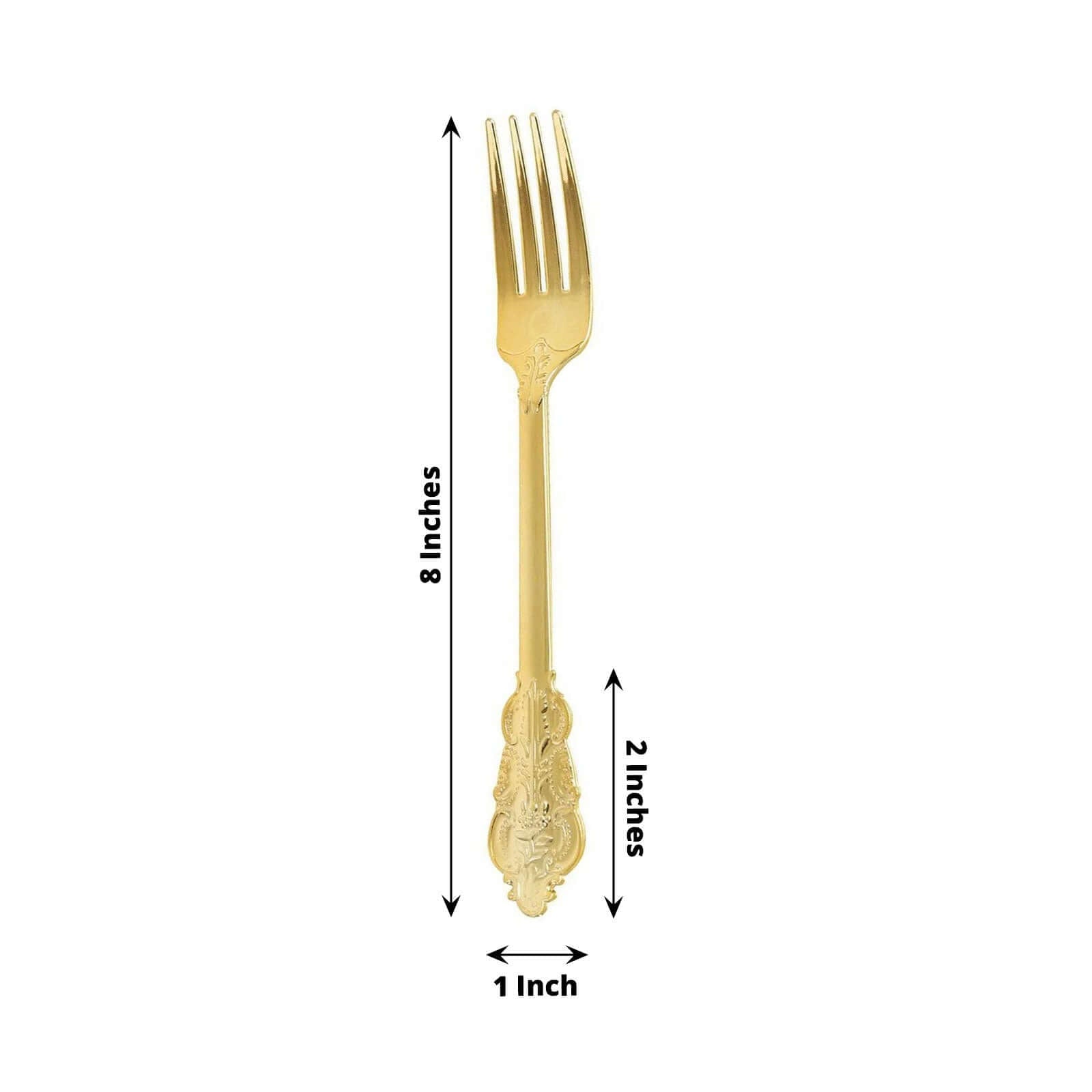 24 - Pack Plastic Forks Baroque Style Metallic Gold - Heavy Duty Disposable Silverware 8" - Linen Luxes