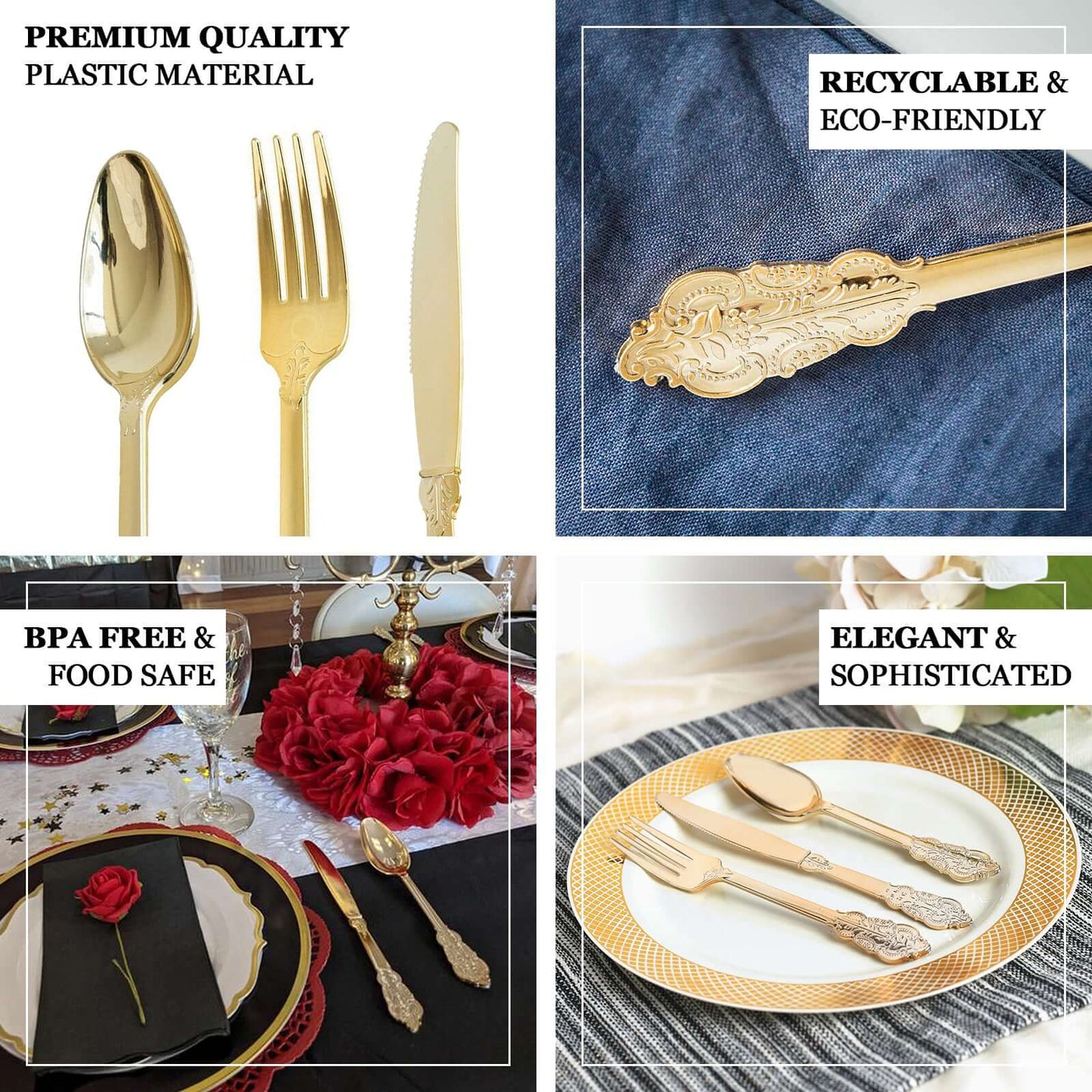 24 - Pack Plastic Forks Baroque Style Metallic Gold - Heavy Duty Disposable Silverware 8" - Linen Luxes