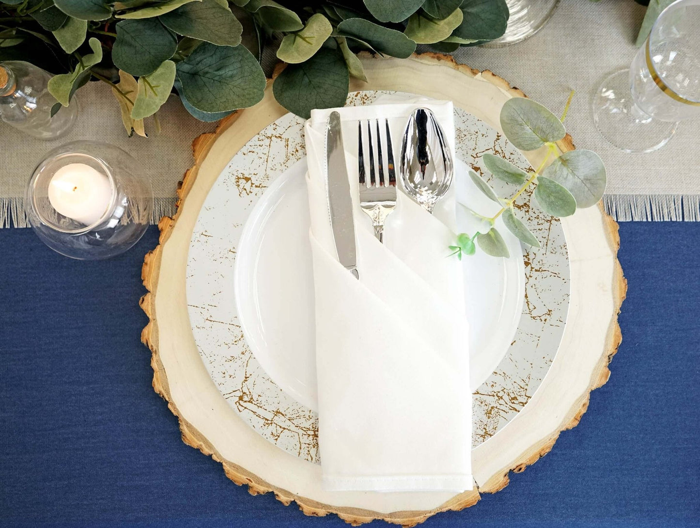 24 - Pack Plastic Forks Baroque Style Metallic Silver - Heavy Duty Disposable Silverware 8" - Linen Luxes