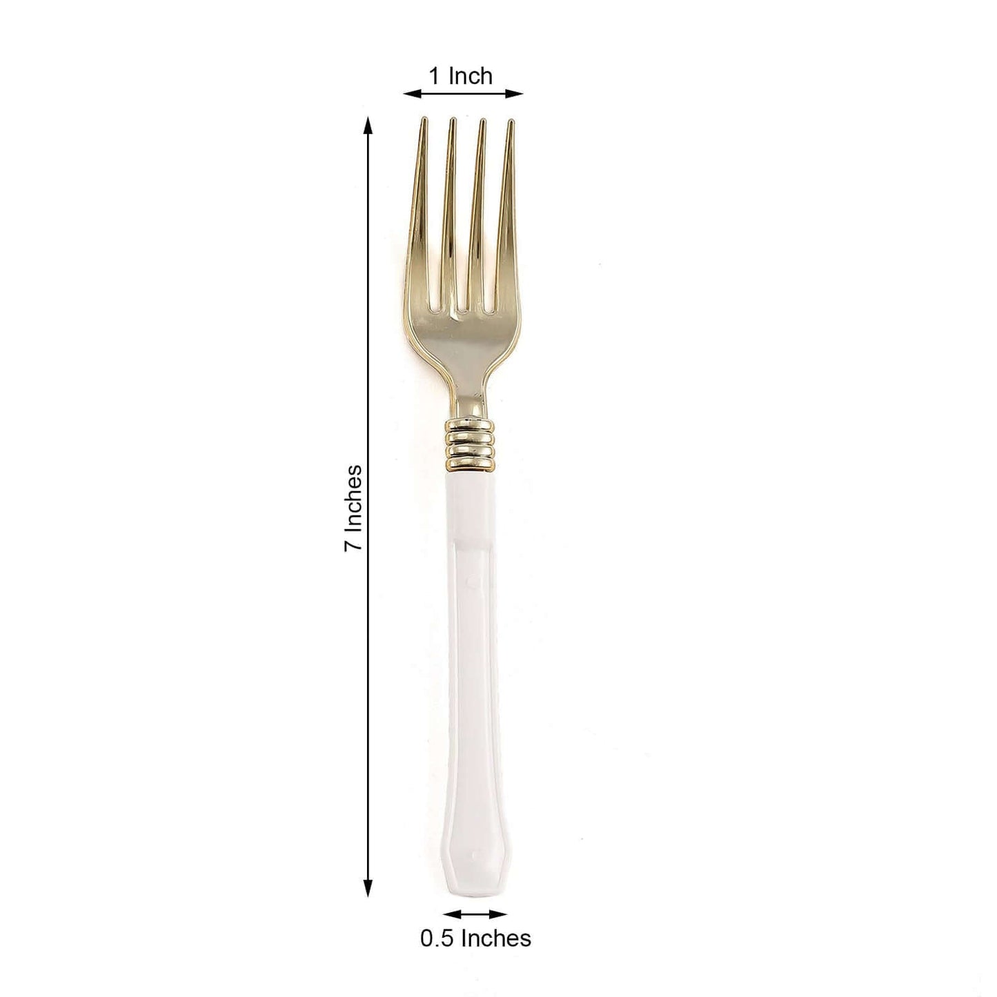 24 - Pack Plastic Forks Gold with White Handles - Durable Food Safe Disposable Silverware for Lunch Buffets & Catering Services 7" - Linen Luxes