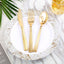 24 - Pack Plastic Forks with Hammered Style Gold - Heavy Duty Disposable Silverware 7" - Linen Luxes