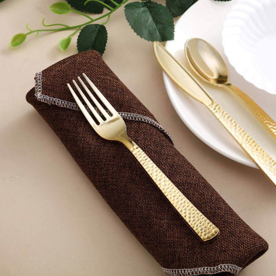 24 - Pack Plastic Forks with Hammered Style Gold - Heavy Duty Disposable Silverware 7" - Linen Luxes