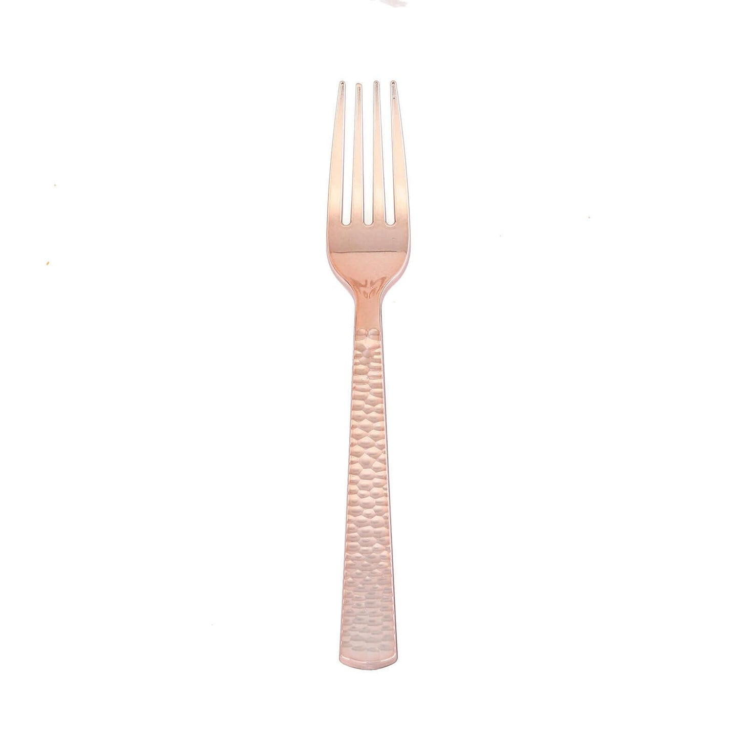 24 - Pack Plastic Forks with Hammered Style Rose Gold - Heavy Duty Disposable Silverware 7" - Linen Luxes