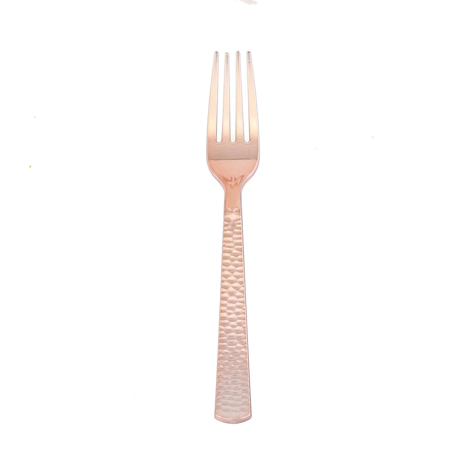 24 - Pack Plastic Forks with Hammered Style Rose Gold - Heavy Duty Disposable Silverware 7" - Linen Luxes
