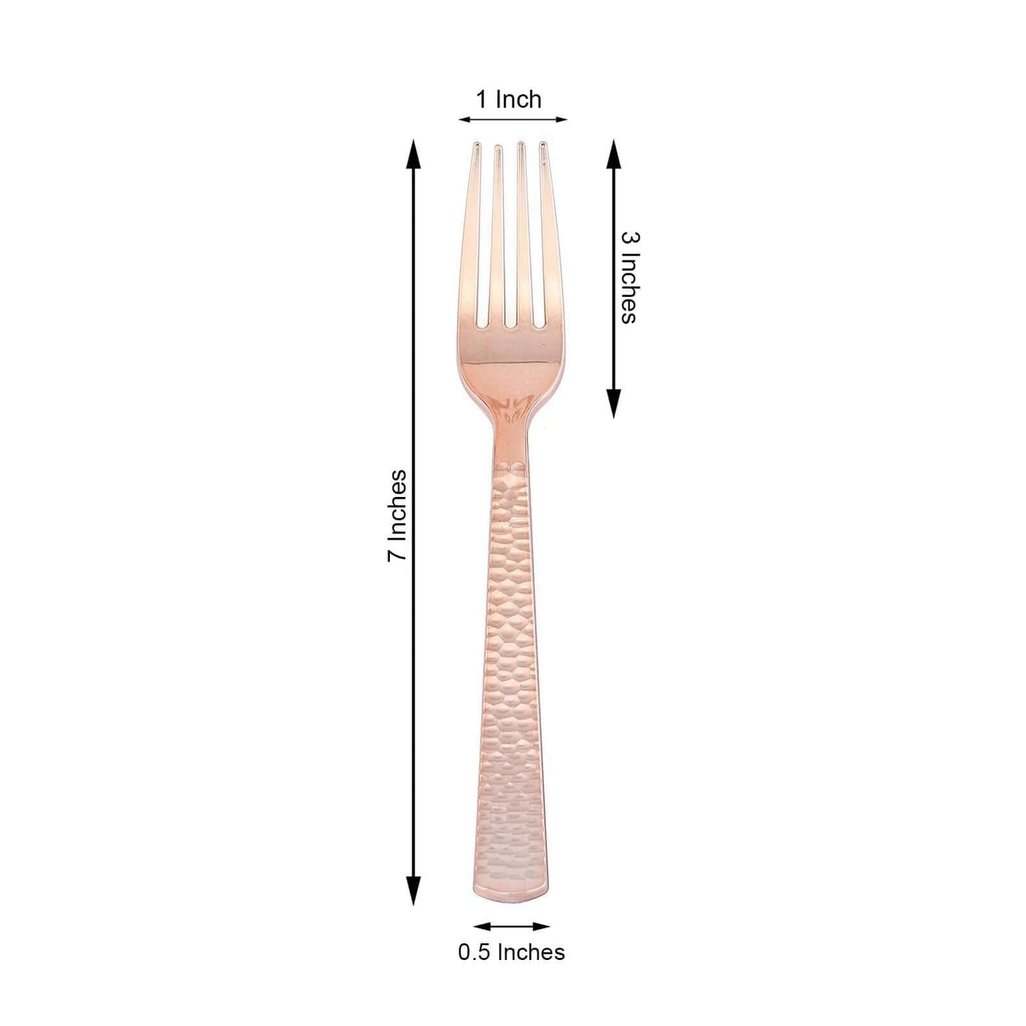 24 - Pack Plastic Forks with Hammered Style Rose Gold - Heavy Duty Disposable Silverware 7" - Linen Luxes