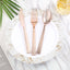 24 - Pack Plastic Forks with Hammered Style Rose Gold - Heavy Duty Disposable Silverware 7" - Linen Luxes